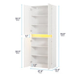 Furnify 71" Tall Pantry Storage Cabinet, Kitchen Pantry with High Gloss Doors, Modern Buffet Hutch Cabinet with Led Light and Adjustable Shelves for Dining Room, Living Room, White Furnify