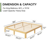 LAKKURI 12 Inch High Bamboo Wood King Size Bed Frame Platform, Steel Slat Support King Bed Frame, Sturdy, No Box Spring Needed, Easy Assembly, Noise Free LAKKURI