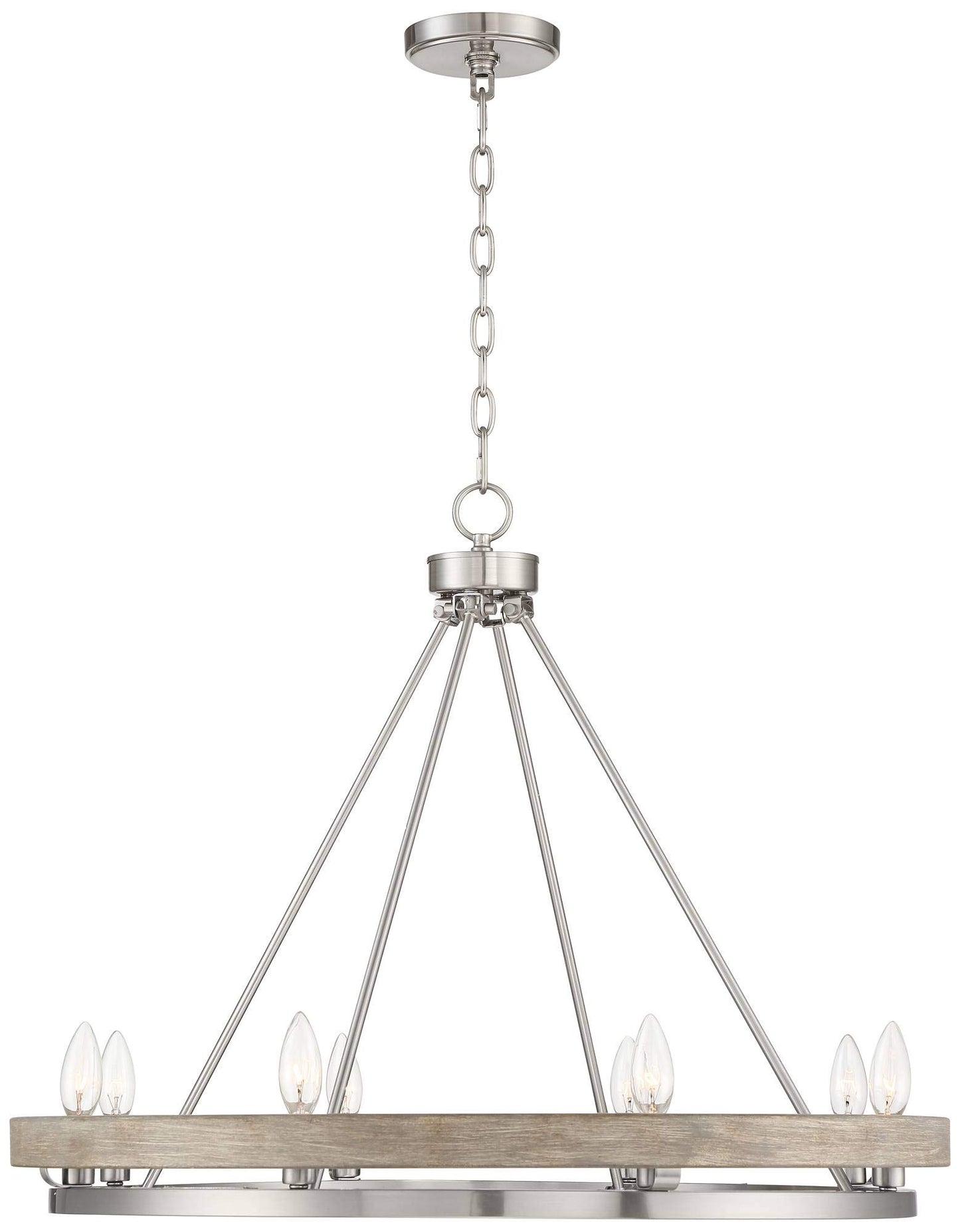 Possini Euro Design Lora Brushed Nickel Graywood Wagon Wheel Chandelier Lighting 29 1/4" Wide Farmhouse Rustic 8-Light Fixture for Dining Room Living House Home Kitchen Island Entryway Bedroom