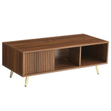 COSVALVE 41.3IN LED Walnut Coffee Tables for Living Room with 16 Colors LED Lights, Modern Minimalist Coffee Table with Fluted Panel, Rectangle Center Table Game Table COSVALVE