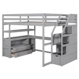 Merax Full Size Loft Bed with L-Shaped Desk, Storage Drawers, and Staircase in Grey Merax
