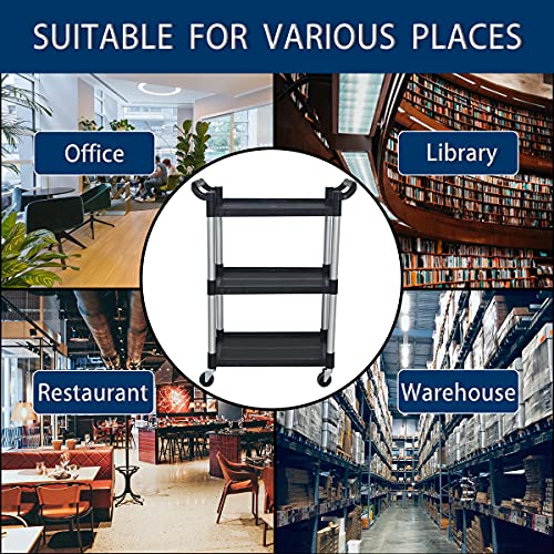 Abacad Plastic Utility Cart with Wheels Lockable, Heavy Duty Restaurant Cart, Service Cart for/Home/Office/Warehouse/Kitchen/Workshop,390 Lbs,2 ABACAD