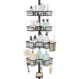 SWTYMIKI Shower Caddy Tension Pole - 4-Tier Corner Shower Organizer Tension Rod with Soap Holder, Toothbrush Holder & 4 Hooks, Adjustable Stainless Steel Bathroom Organizer 27.6 to 108.3 inch, Black SWTYMIKI