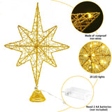 DULEFUN Christmas Tree Topper Lighted 13.5” Gold Star Tree Toppers with 20 LED Lights Christmas Tree Top Ornament for New Year Holiday Home Office Indoor Decorations DULEFUN