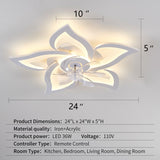 Ruibutrade White Flower Modern CeilingFans with Lights, Low Profile Ceiling Fan with Remote for Bedroom, Flush Mount Ceiling Fan with LED Dimmable Light,3-Colors, 6-Speeds, Timing Ceiling Fan Light Ruibutrade