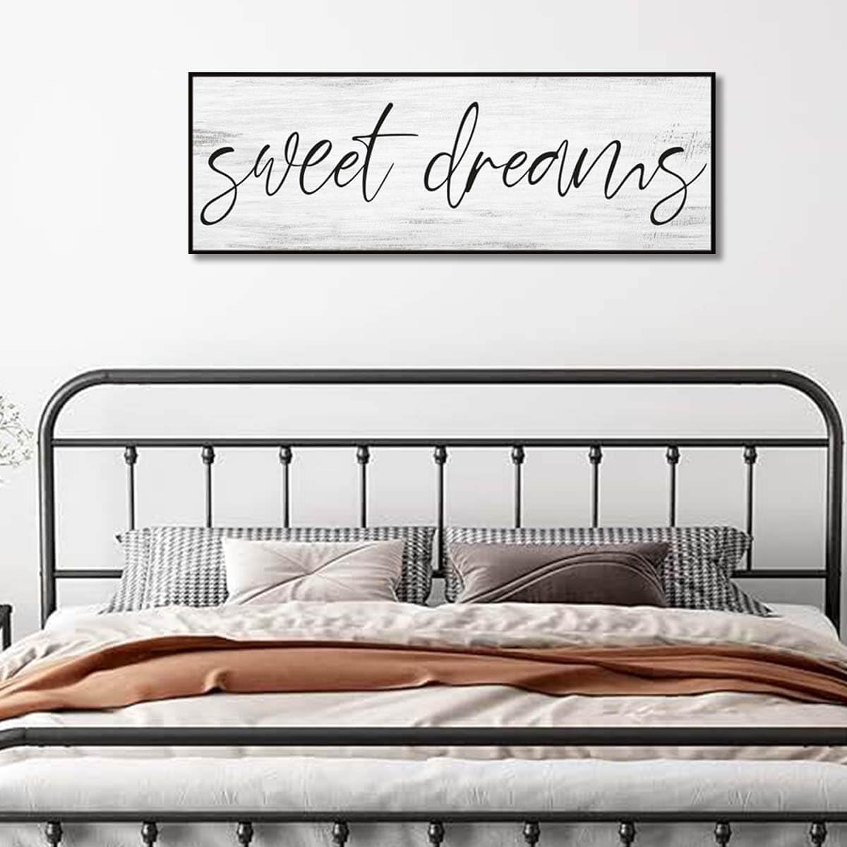 Sweet Dreams Signs Bedroom Wall Decor Above Bed Rustic Canvas Wall Art for Farmhouse Decor Large Size Framed Wall Art Master Guest Bedroom Signs Wall Decor above Bed (Black Wooden Frame/ 43x15inch) COHLOE