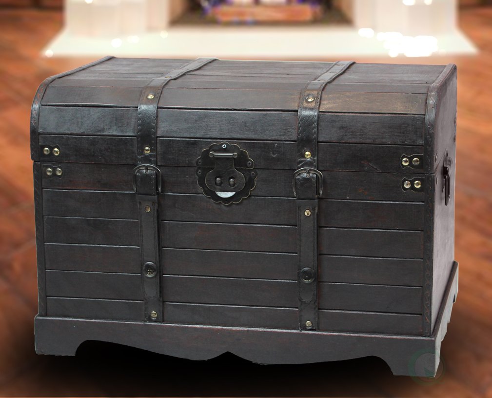 Vintiquewise Antique Style Black Wooden Steamer Trunk Coffee Table, Storage Chest with Lid, Hope Chest Storage, Blanket Trunk for Living Room or Bedroom Vintiquewise