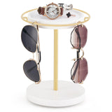 Mkono 360° Rotating Sunglasses Organizer Glasses Holder Stand Metal Frame with Wood Base and Tray Eyeglasses Storage Display Rack for up to 12 Pairs of Eyewear for Table Dresser Desk Bedroom, Gold Mkono