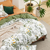 Bedsure Duvet Cover Queen Size - 100% Cotton Reversible Floral Queen Duvet Cover Set with Zipper Closure, 3 Pieces Soft & Breathable Green Bedding Set with 2 Pillow Shams 20"x26" Bedsure