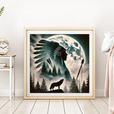 DPDAKIT Wolf Diamond Art Kits for Adults, Native American Diamond Painting Kits for Beginner, 5D DIY Round Full Gem Art Crafts for Home Wall Decor Gift, 12x12inch DPDAKIT