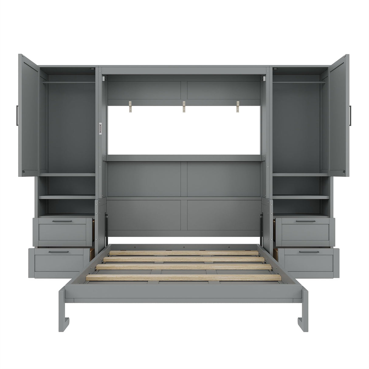 Harper & Bright Designs Queen Size Murphy Bed, Wooden Queen Wall Bed with Closet, Drawers and Shelves, Gray Harper & Bright Designs