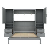 Harper & Bright Designs Queen Size Murphy Bed, Wooden Queen Wall Bed with Closet, Drawers and Shelves, Gray Harper & Bright Designs