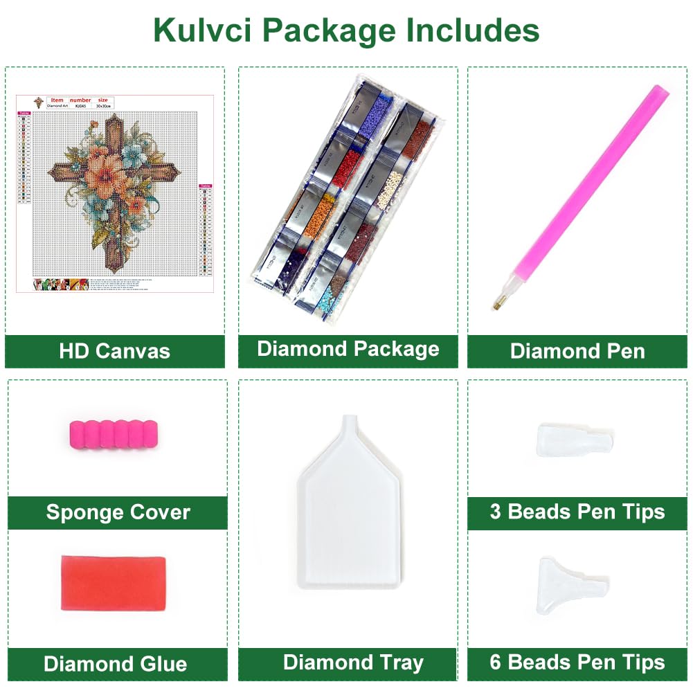 Kulvci Cross Flower Diamond Art Painting Kits for Adults, Diamond Art Kits for Beginners, 5D DIY Full Drill Gem Craft for Home Decor Gift 12x12inch Kulvci