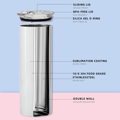 MURRICON Sublimation Tumblers 20 oz Skinny Straight,Stainless Steel Sublimation Blanks Skinny Tumbler,Double Wall Vacuum Insulated Sublimation Tumblers,with lid and straw,12 Pack