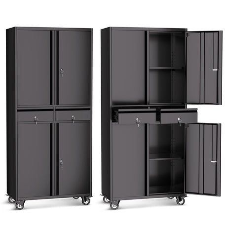 GAOMON Garage Storage Cabinet, 73 Inch Metal with 2 Drawers, Heavy Duty Tool Cabinet with Locking Doors and Adjustable Shelves GAOMON