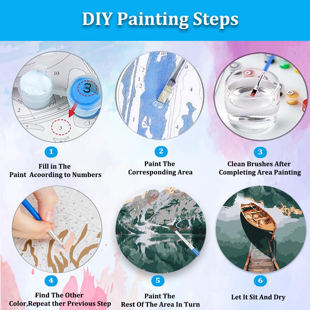 Artunion Mountain Lake Boat Paint by Numbers for Adults Beginner, Landscape Paint by Number Kits, DIY Oil Painting Paint by Number Kits on Canvas Arts Craft for Home Wall Decor 16x20 Inch Artunion