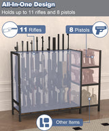 Mondazie Gun Rack, Floor Standing Rifle Stand with Pistol Shelves, Vertical Shotgun Storage Holder Display Racks Indoor with Padding for Home or Garage, Hold up to 11 Long Guns and 8 Handguns, Black Mondazie