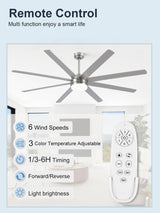 YUHAO 72 Inch Brushed Nickel Ceiling Fan with Light and Remote Control.Noiseless,Dimmable,3CCT,6 Speeds Reversible, DC Ceiling Fans for Indoor or Covered Outdoor YUHAO