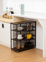 Bamboo Kitchen Baker’s Rack,4-Tier+4-Tier Coffee Bar, Microwave Oven Stand, Large Capacity Utility Storage Shelf Cart on Wheels for Home Kitchen, Living Room and Entrance, Accent (Dark Brown) SHUOXIANG