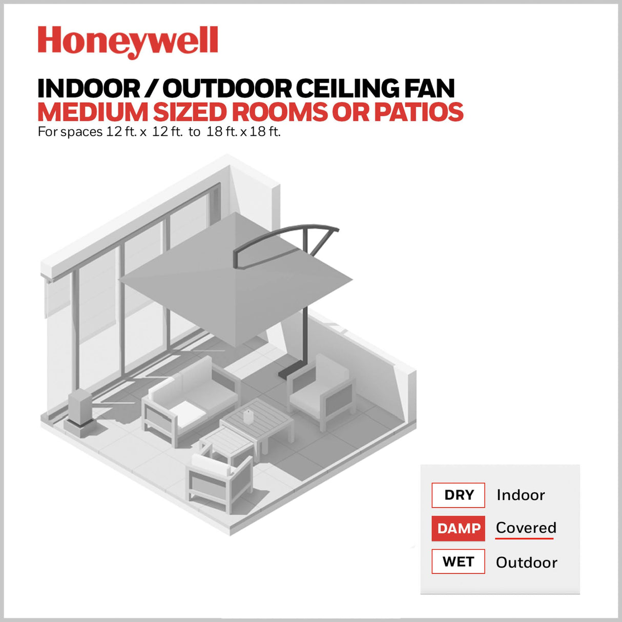 Honeywell Ceiling Fans Foxhaven Farmhouse 52 Inch Ceiling Fan with Light, Outdoor Fan/Indoor Dual-Mount LED Ceiling Fan, 5 Blades, Gray Cedar and Walnut Blade Finish Options, Matte Black (51631-01) Honeywell Ceiling Fans