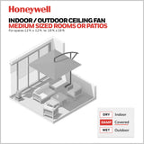 Honeywell Ceiling Fans Foxhaven Farmhouse 52 Inch Ceiling Fan with Light, Outdoor Fan/Indoor Dual-Mount LED Ceiling Fan, 5 Blades, Gray Cedar and Walnut Blade Finish Options, Matte Black (51631-01) Honeywell Ceiling Fans