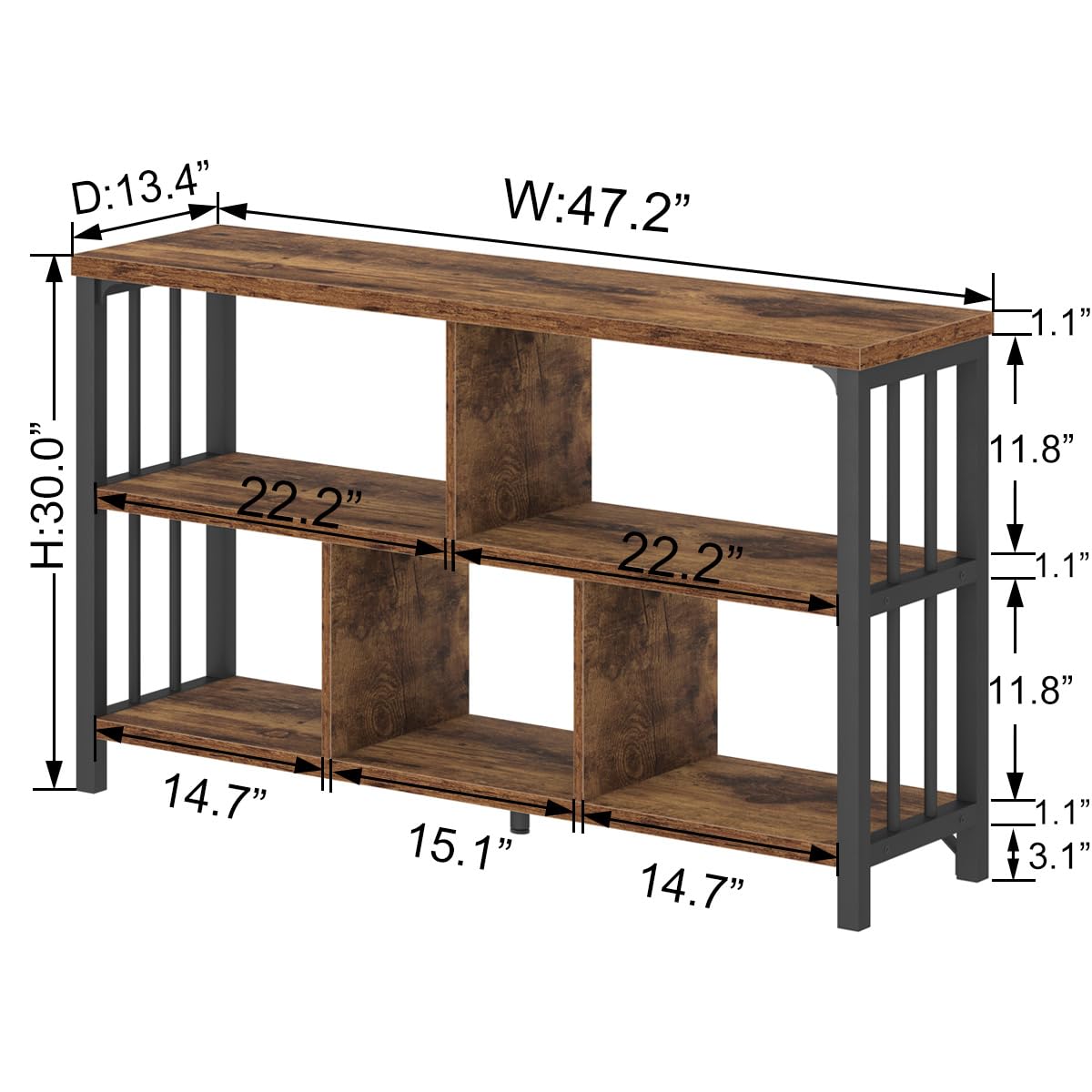 IBF Rustic Brown 3-Tier Industrial-Style 5-Cube Bookshelf and Storage Organizer IBF