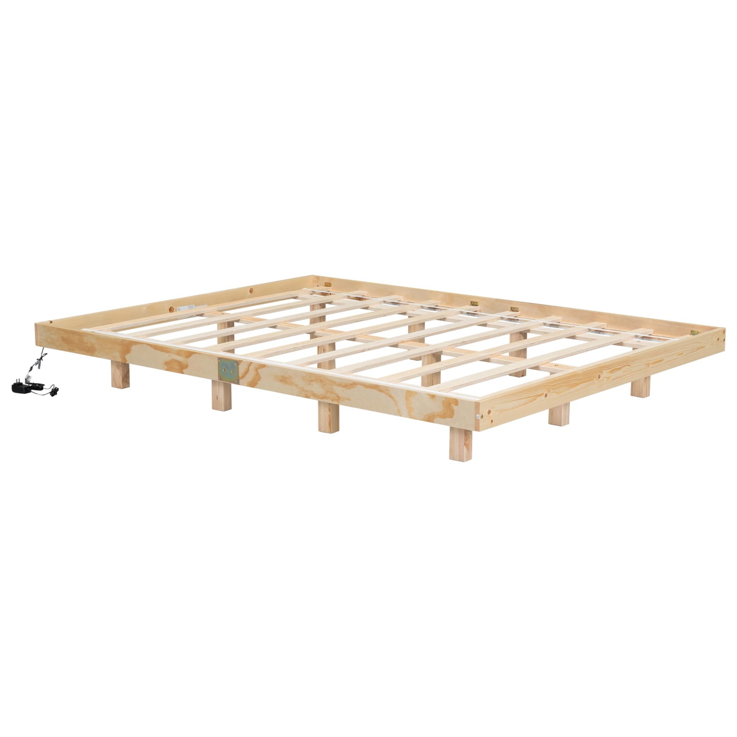 10.5"Classic Low Profile Floating Solid Wood Platform Bed，Floor Bed Frame With Led Ambient Lighting,Japanese Style Design Without Headboard Easy Assembly No Box Springs Required (Natural, Queen)