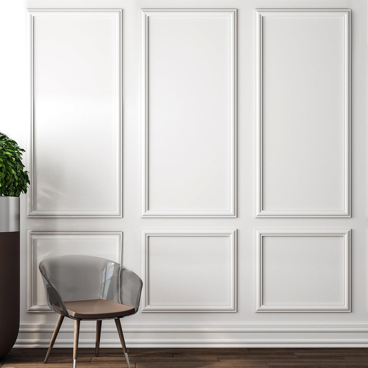 Pangda 3 Set Peel and Stick Wall Molding Kit, Premade Accent Molding Wainscoting Panel for Interior Wall Moulding Decor, Ready to Assemble Wainscoting Accent Panel (54 x 24 in) Pangda
