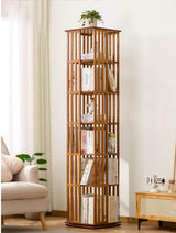 XAFNG 360-Degree Rotating Bamboo Bookcase - 5/6 Tier Freestanding Storage Organizer for Home and Office WoodArtSupply