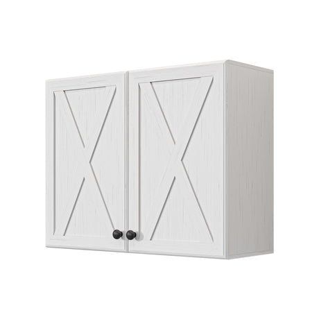 FIMELLO 30’’ Laundry Room Cabinets, Laundry Wall Cabinet Storage, Barn Door Kitchen Wall Cabinets with Doors and Shelves, Wall Mounted Cabinet for Laundry Room, Kitchen, Dinning Room, Bathroom, White FIMELLO