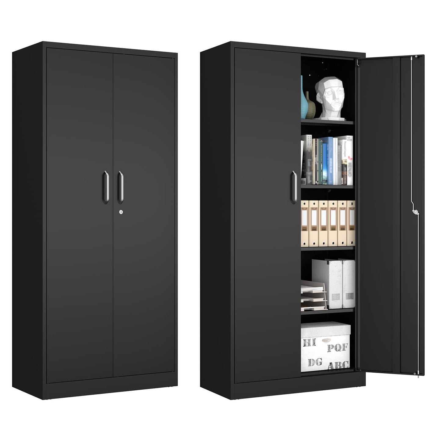 Garage Storage Cabinet with Lock, 71" Tall Cabinet with Doors and Adjustable Shelves, Heavy Duty Metal Cabinets and Storage System, Steel File Cabinet for Home Office,Workshop - Assemble Required