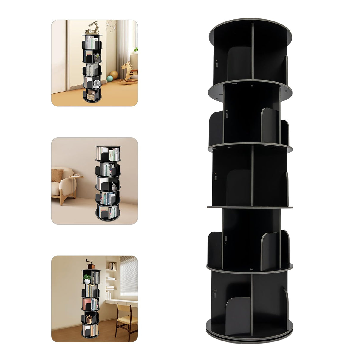 Lemoeyes 360° Rotating Corner Bookshelf - 5-Tier Spinning Bookcase for Home and Office Lemoeyes