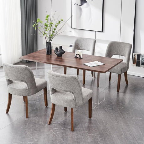 VKNOW Wooden Dining Chairs Set of 4, Modern Fabric Upholstered Dining Room Chair Kitchen Chairs, Farmhouse Dinner Chair for Kitchen Dining Room, Grey VKNOW