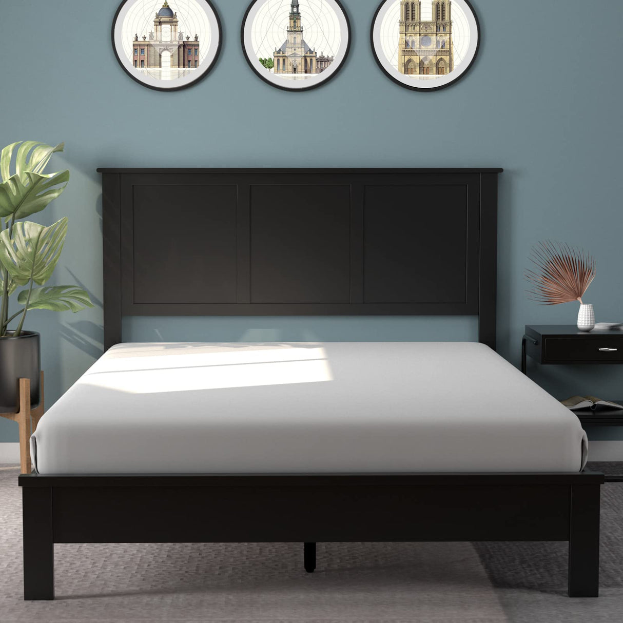Giantex Adjustable Black Wooden Headboard for Full Beds with Solid Pine Construction Giantex