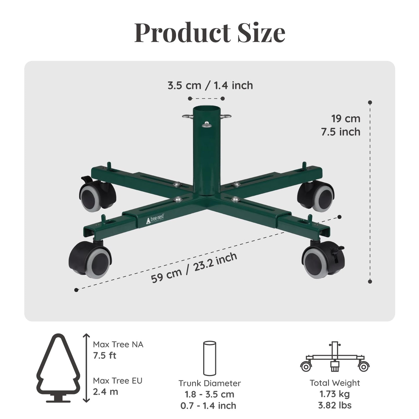 Christmas Tree Stand Base with Wheels Movable Fake Tree Holder for 6ft Artificial Plant Taxi no Tree Collar or Skirt (Green)