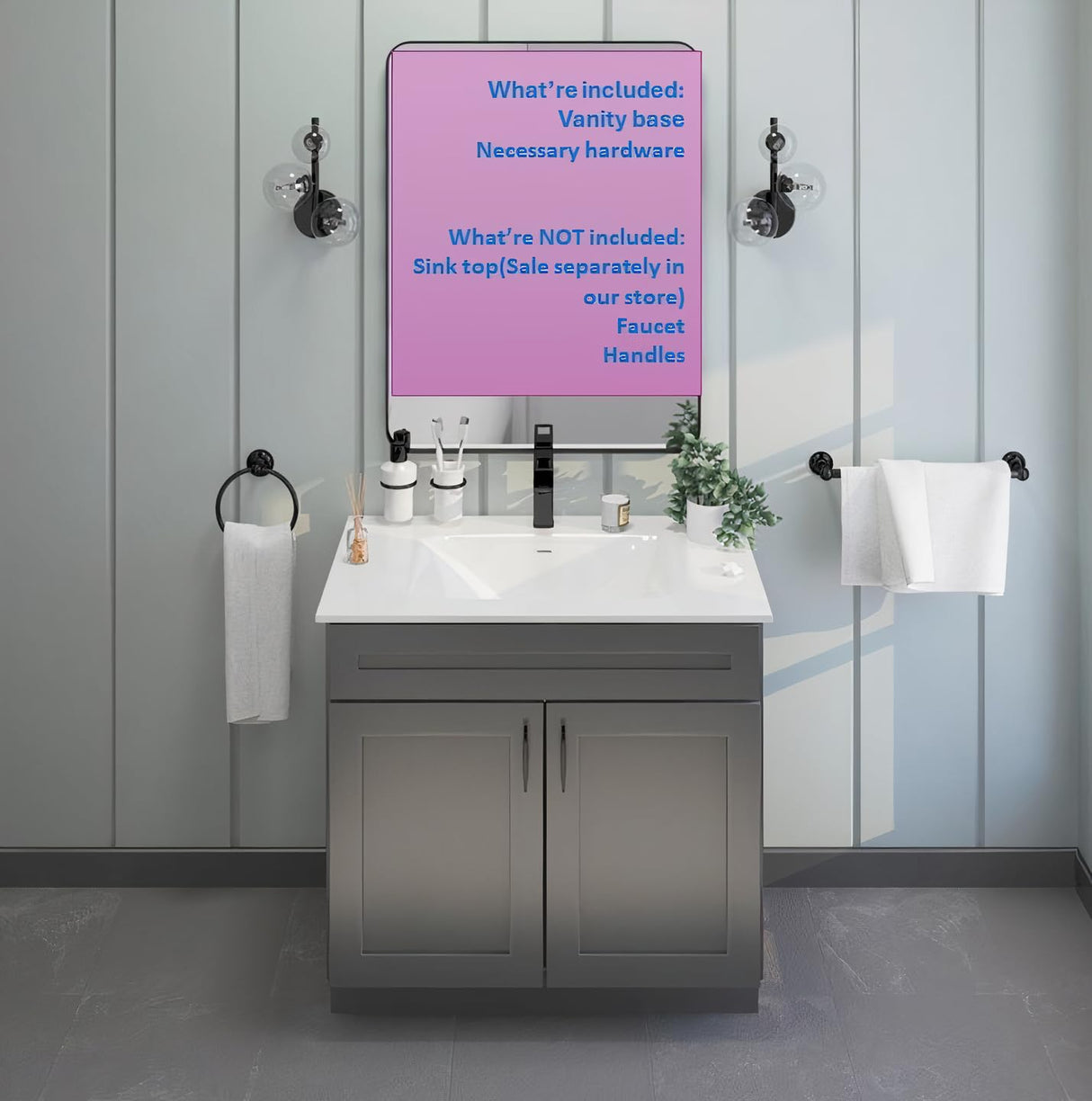 Grey Shaker Sink Base Bathroom Vanity 24"/30"/36" Width (36" Width) WoodArtSupply