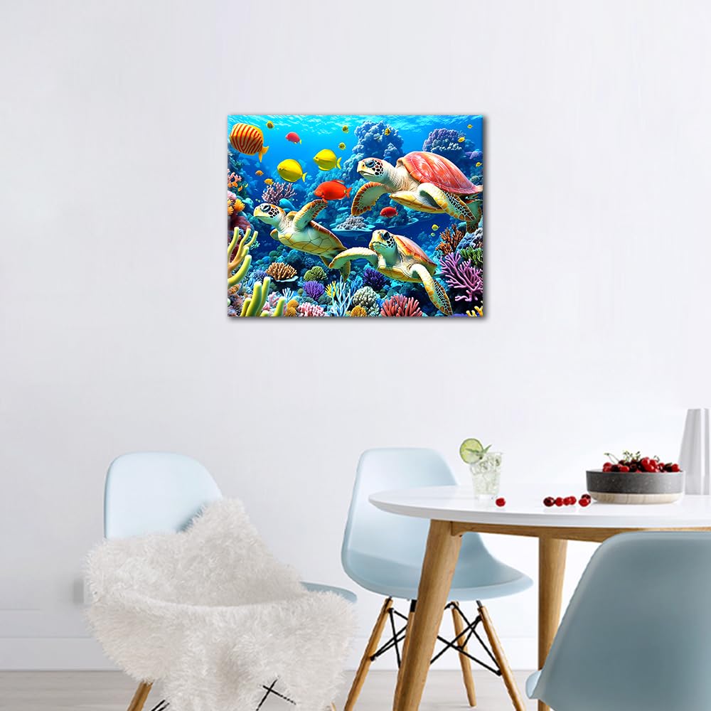 Paint by Numbers for Adults Turtle and Coral Reef in The Red Sea, Marine Animal Underwater World Paint by Number Kit on Canvas for Beginners, Oil Painting Set 16x20 Inch Rebotipy