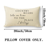 Ussap Lumbar Country Roads Take Me Home Christmas Rectangle Decorative Throw Pillow Cover, Rustic Quote Home Farmhouse Decoration, Housewarming Gift Cushion Case for Sofa Decor Cotton Linen 12 x 20 Ussap