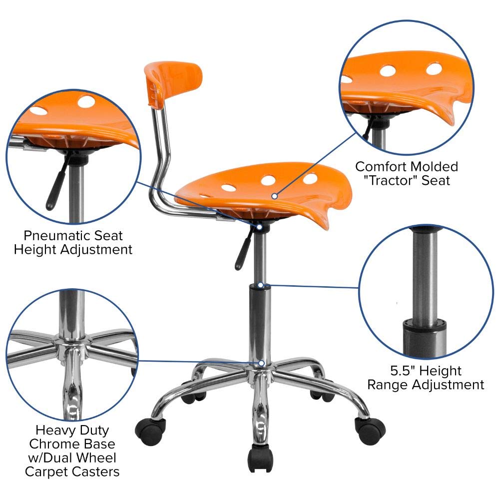 Flash Furniture Elliott Vibrant Orange and Chrome Swivel Task Office Chair with Tractor Seat - WoodArtSupply