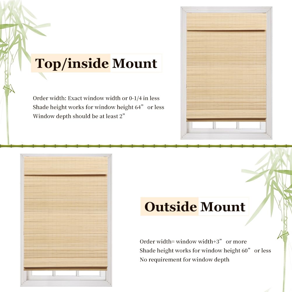 Cordless Bamboo Roman Blinds by LUCKUP - 100% Blackout Shades for Indoor Windows, 30" W x 64" H with Enhanced Privacy - WoodArtSupply