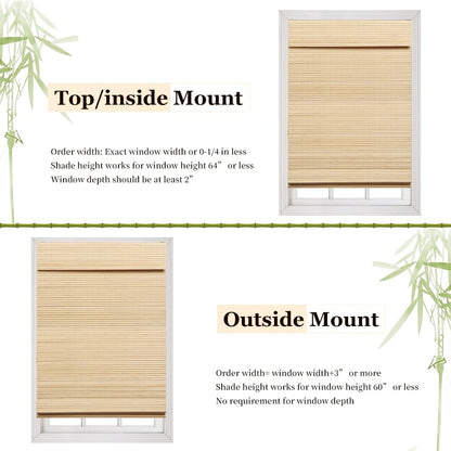 Cordless Bamboo Roman Blinds by LUCKUP - 100% Blackout Shades for Indoor Windows, 30" W x 64" H with Enhanced Privacy - WoodArtSupply