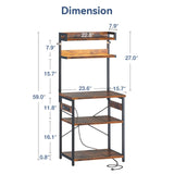 Casaottima Bakers Rack with Power Outlet & LED Lights, Coffee Bar with Storage 5-Tiers, Microwave Stand Kitchen Shelf 16.5 * 23.6 * 59 inches, Kitchen Coffee Rack, Rustic Brown Casaottima