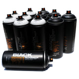 Montana BLACK 400ml Set of 12 Graffiti Street Art Mural Spray Paint (Black & White) BLACK MONTANA