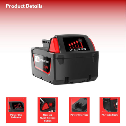 2 Pack 5.0Ah 18V Replacement Battery and Charger for Milwaukee M18 Lithium ion Battery, Compatible with Milwaukee M18 Cordless Power Tools 18V Lithium Battery 48-11-1850 48-11-1840 48-11-1860 - WoodArtSupply