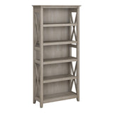 Bush Business Furniture Key West 5-Shelf Bookcase with X Pattern Accents in Washed Gray Bush Business Furniture