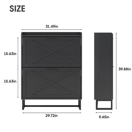 Maupvit Shoe Storage Cabinet with 2 Flip Drawers, Freestanding Organizer with Metal Legs for Entryway, Narrow Shoe Rack Cabinet, Black Maupvit