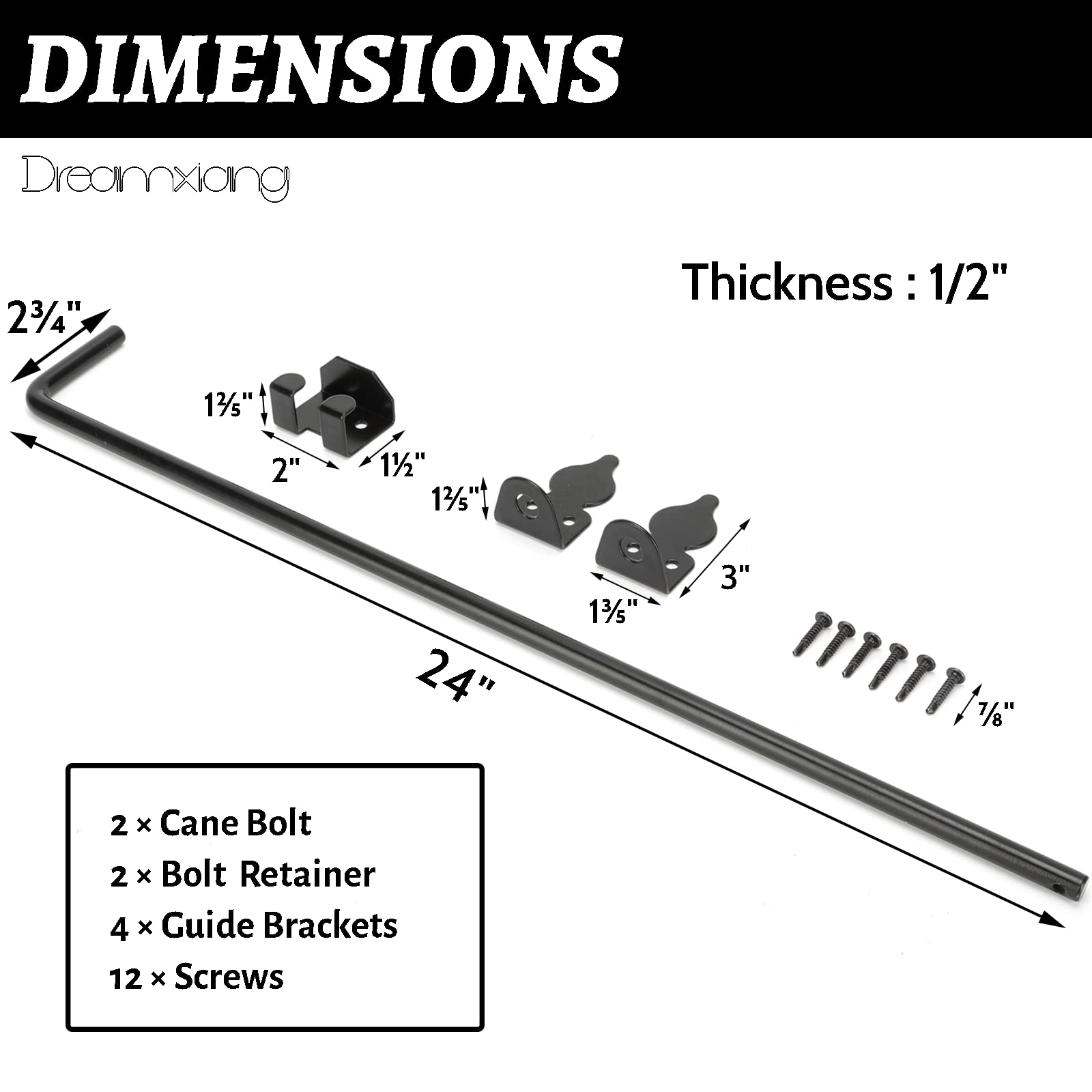 12" Heavy Duty Cane Bolt Gate Drop Rod Hardware Ground Latch for Wood PVC Vinyl Metal Fences Gates, Double Doors, Black Solid Steel -2 Pack - WoodArtSupply