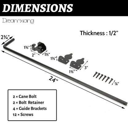 12" Heavy Duty Cane Bolt Gate Drop Rod Hardware Ground Latch for Wood PVC Vinyl Metal Fences Gates, Double Doors, Black Solid Steel -2 Pack - WoodArtSupply