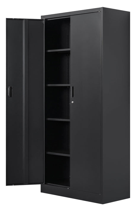 Metal Storage Cabinet, Locking Cabinet with Adjustable Shelves, 18" D x 36" W x 72" H Garage Storage Cabinets for Home, Office, Warehouse- Black Wanfu