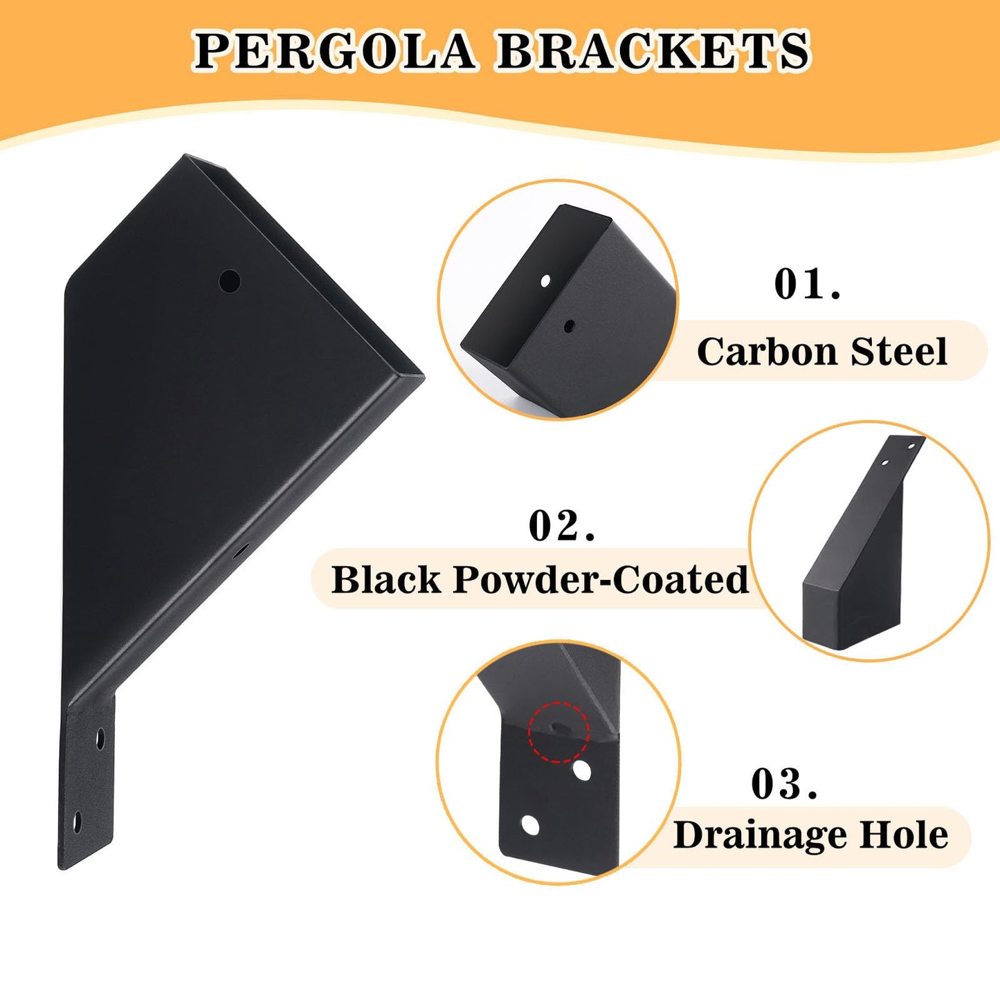 4 Pcs Pergola Brackets, 45-Degree Angle Bracket. Specially for Reinforcing Pergolas and Gazebos. Fits 2" x 4" Lumber. with Drainage Holes Pergola Bracket Kit . Build a Stable Pergola Easily.